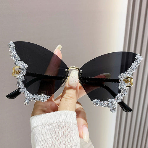 Luxury Diamond Butterfly Sunglasses Women Brand Y2K Vintage Rimless