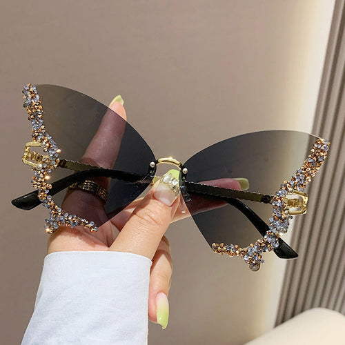 Luxury Diamond Butterfly Sunglasses Women Brand Y2K Vintage Rimless
