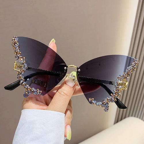 Luxury Diamond Butterfly Sunglasses Women Brand Y2K Vintage Rimless