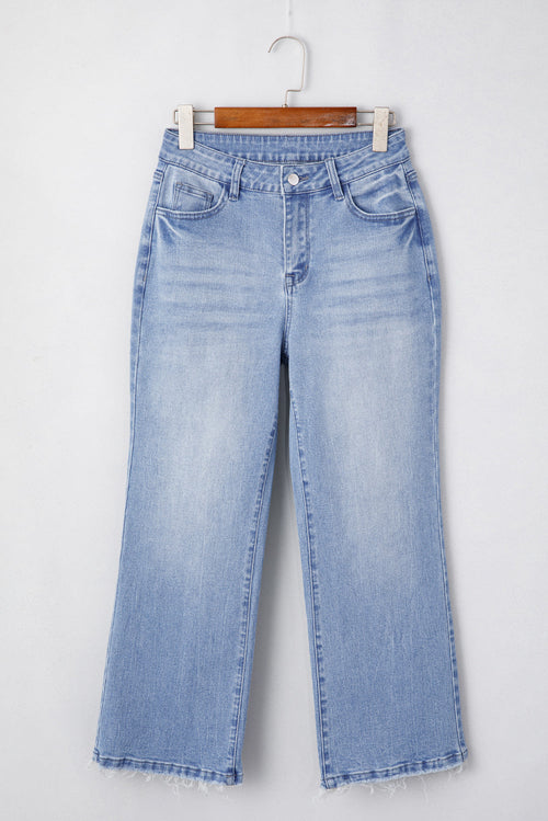 Mineral Wash Flared Jeans - High Waist Raw Hem Denim