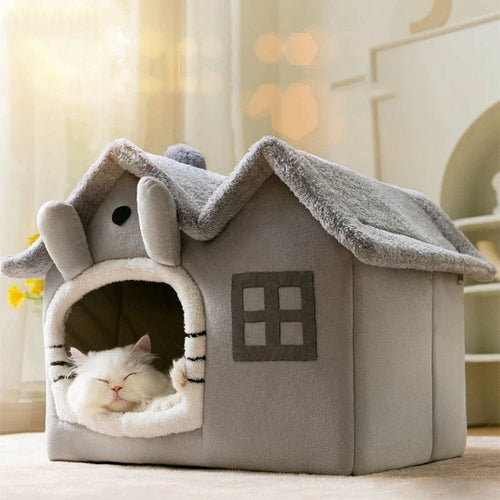 Plush Pet House with Removable Roof - Cozy Cat & Dog Bed