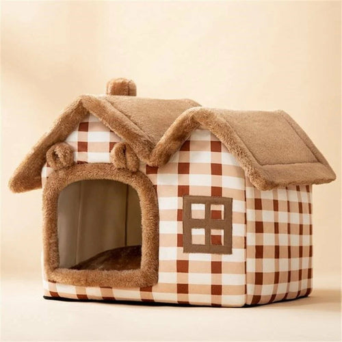 Plush Pet House with Removable Roof - Cozy Cat & Dog Bed