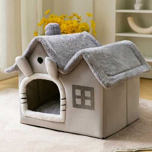 Plush Pet House with Removable Roof - Cozy Cat & Dog Bed