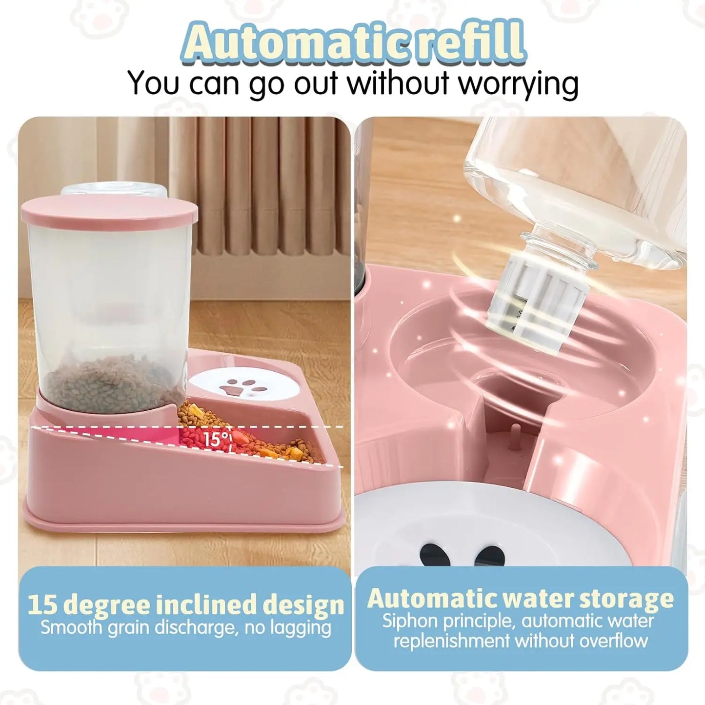 Automatic Pet Feeder & Water Dispenser Set - 2-in-1 Gravity System