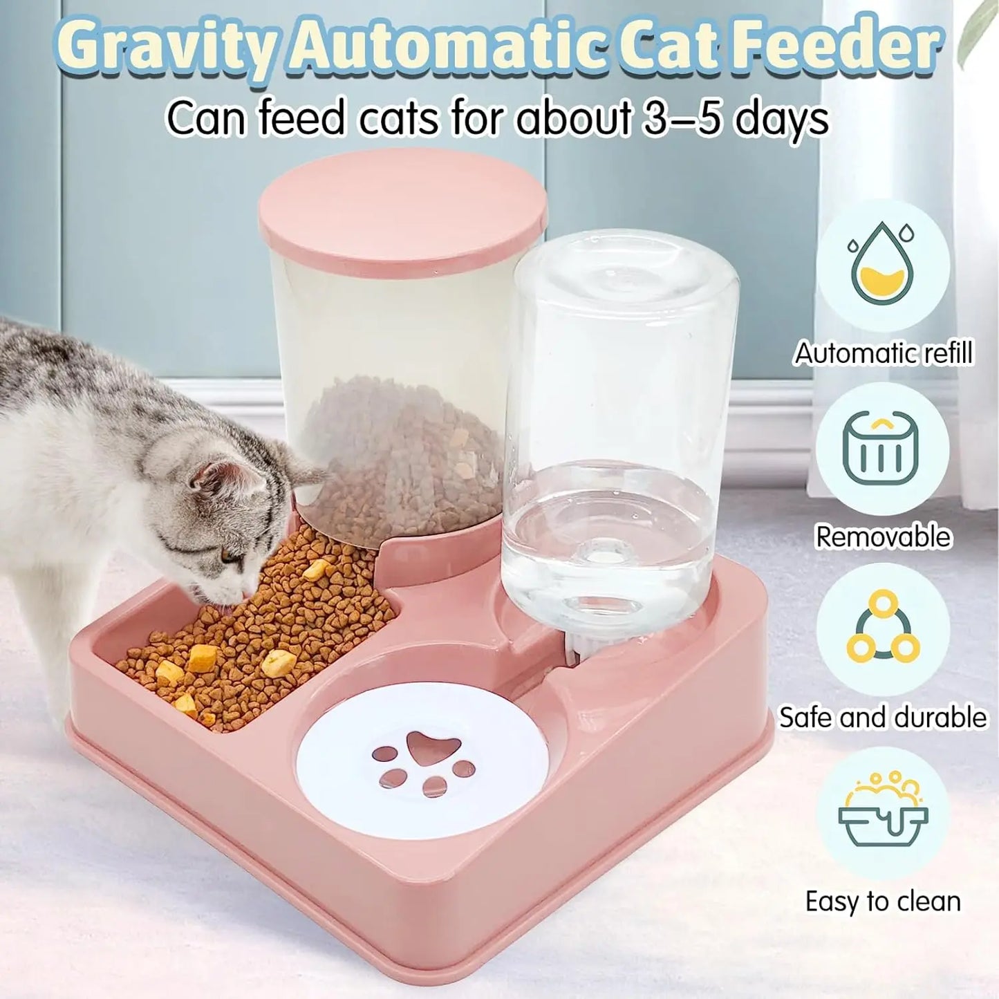 Automatic Pet Feeder & Water Dispenser Set - 2-in-1 Gravity System
