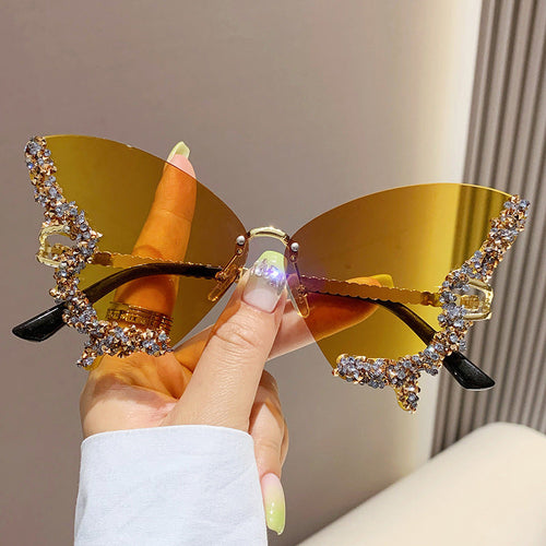Luxury Diamond Butterfly Sunglasses Women Brand Y2K Vintage Rimless