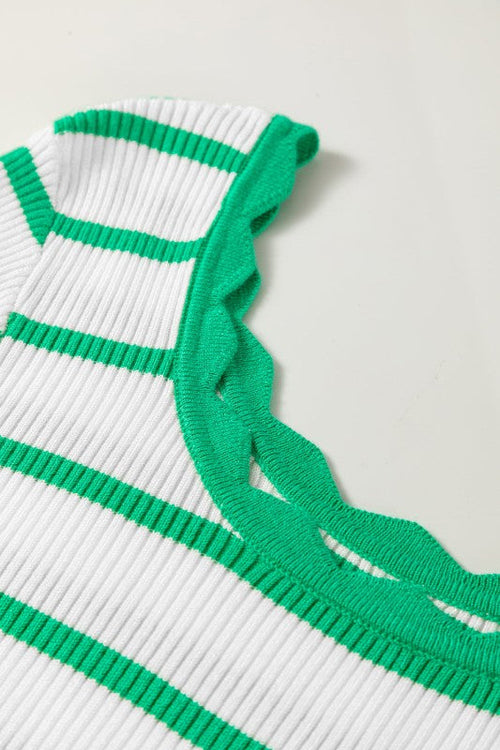 Scalloped Scoop Neck Ribbed Sweater - Slim Fit Knit Top