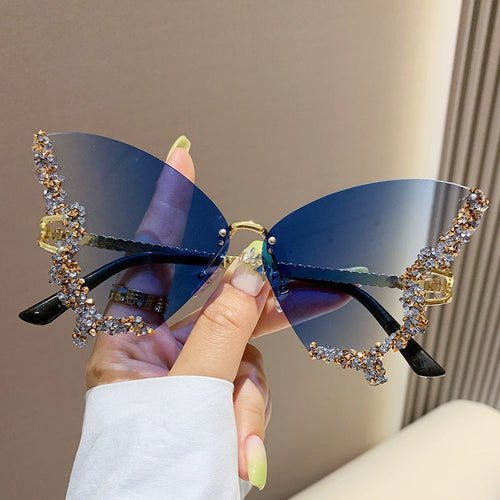 Luxury Diamond Butterfly Sunglasses Women Brand Y2K Vintage Rimless
